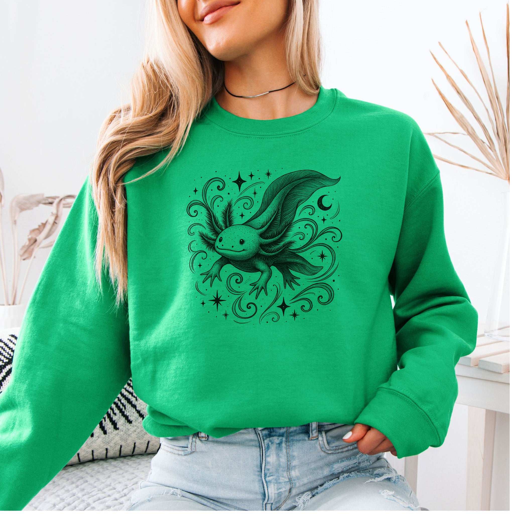 Magical Axolotl Moonlight Sweatshirt – Celestial Sea Creature Gift