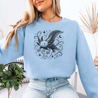 Magical Axolotl Moonlight Sweatshirt – Celestial Sea Creature Gift