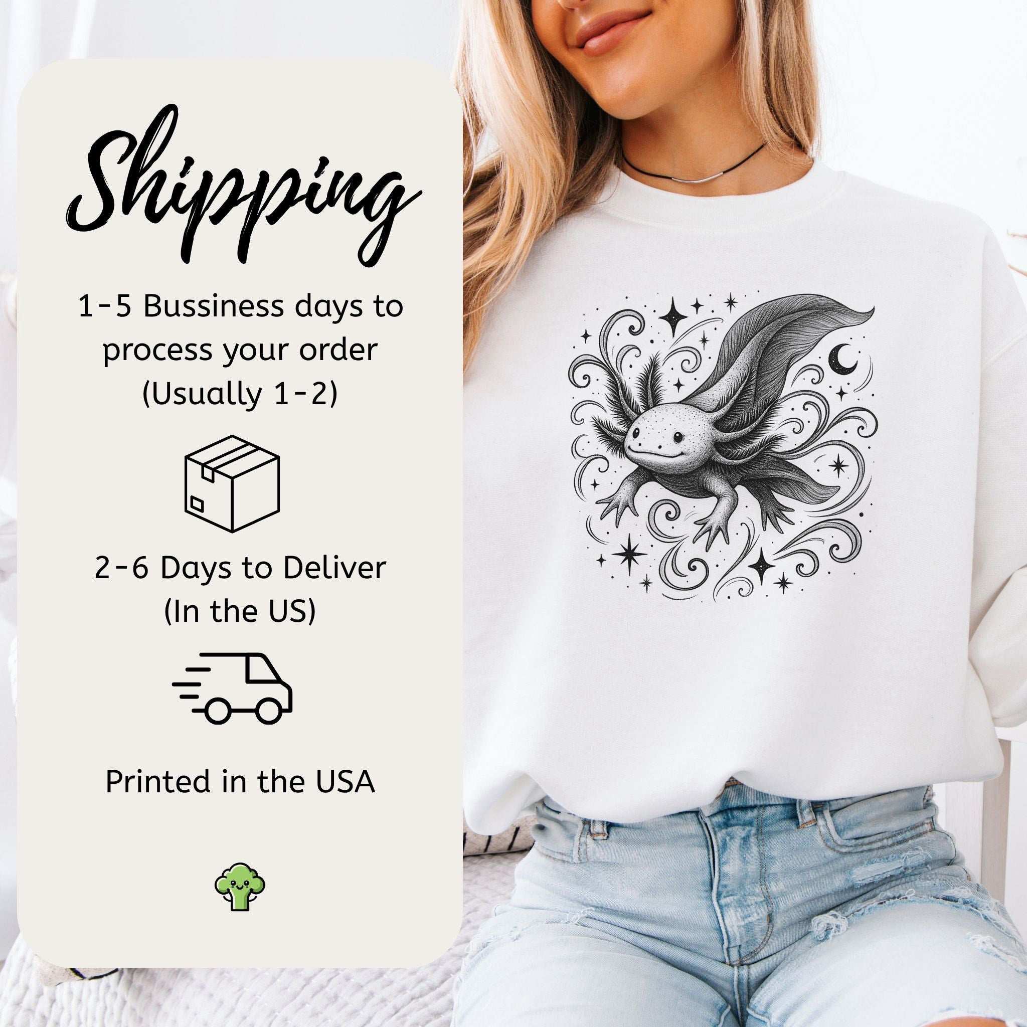 Magical Axolotl Moonlight Sweatshirt – Celestial Sea Creature Gift