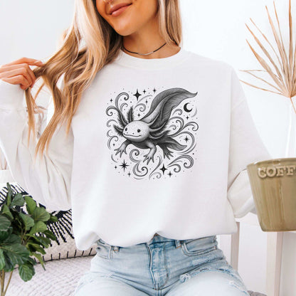 Magical Axolotl Moonlight Sweatshirt – Celestial Sea Creature Gift
