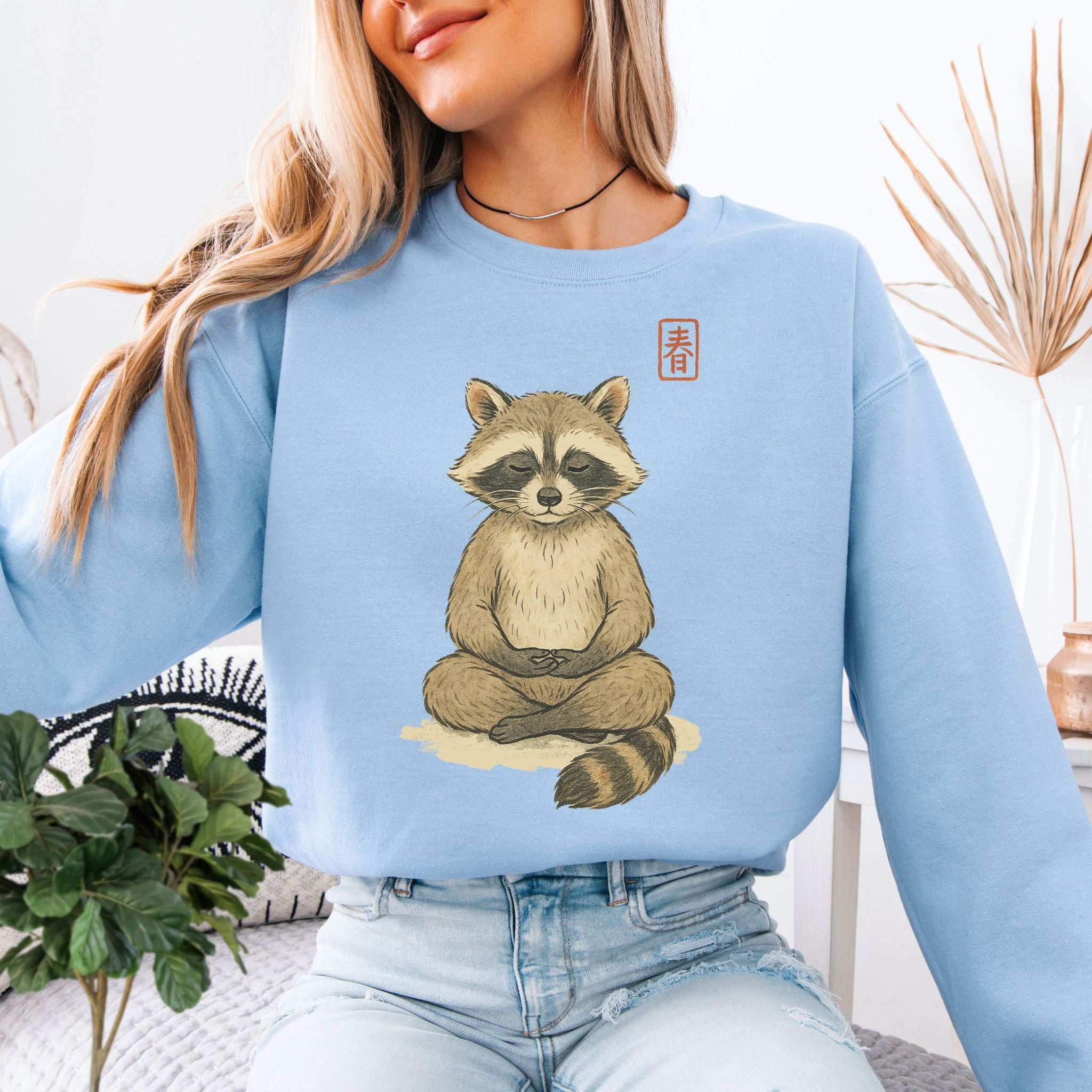 Meditating Raccoon Sweatshirt – Watercolor Zen Animal for Mindful Souls