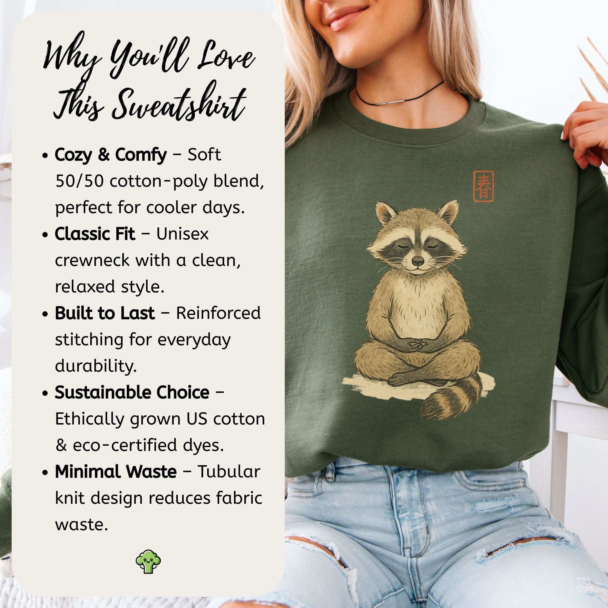 Meditating Raccoon Sweatshirt – Watercolor Zen Animal for Mindful Souls