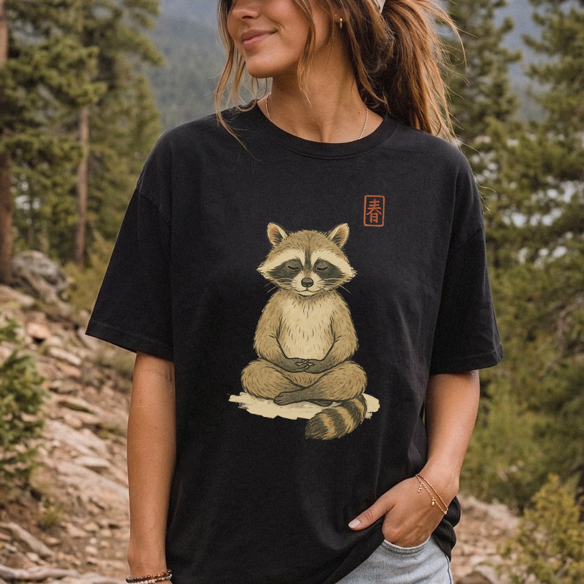 Meditating Raccoon Watercolor Comfort Colors Shirt