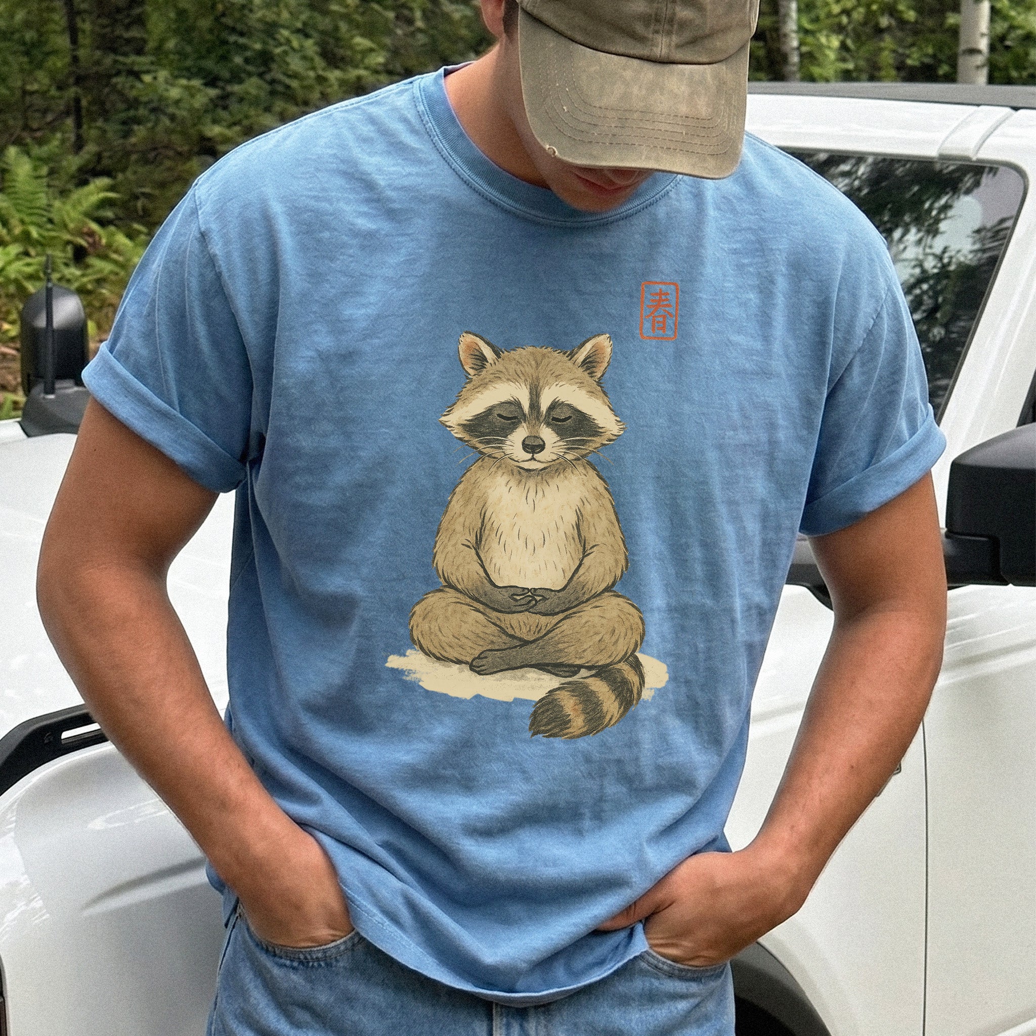 Meditating Raccoon Watercolor Comfort Colors Shirt