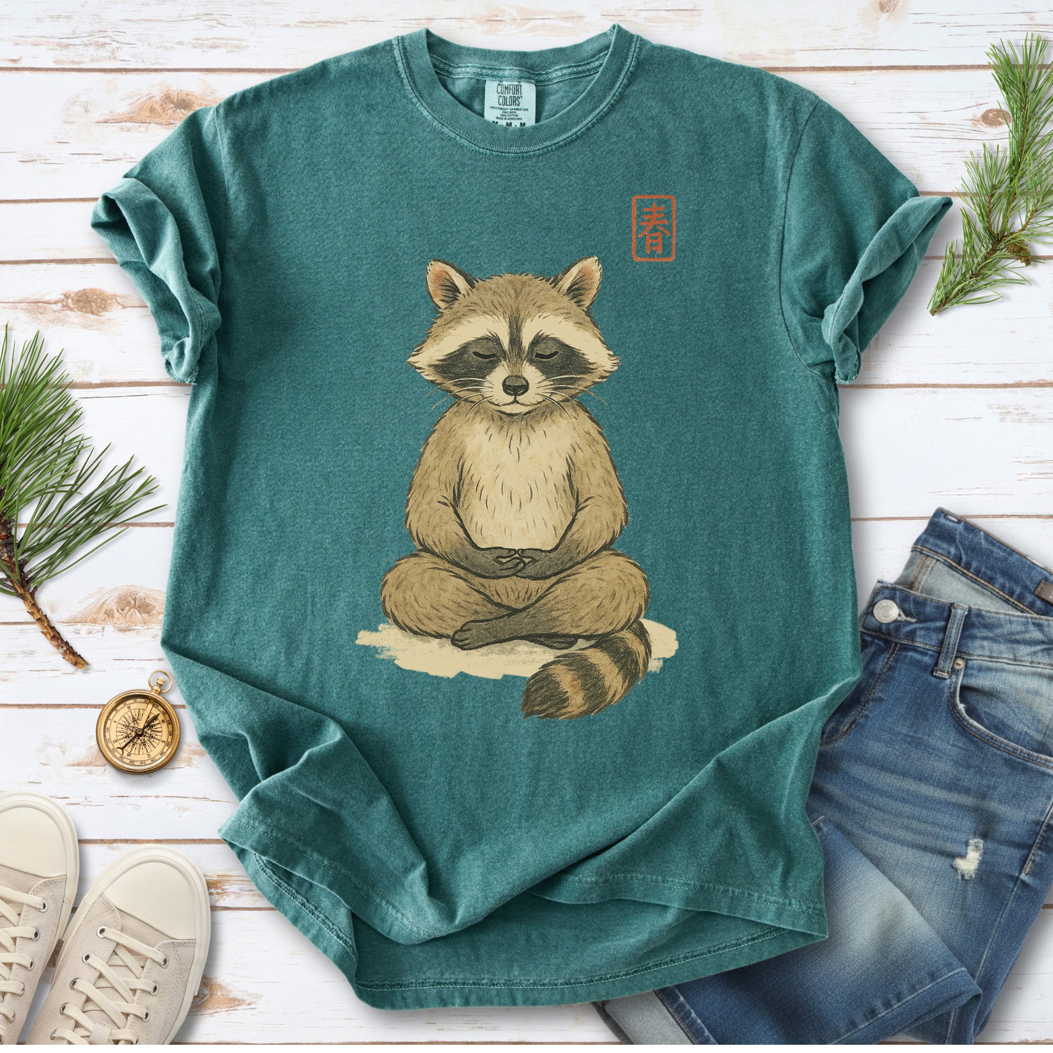 Meditating Raccoon Watercolor Comfort Colors Shirt
