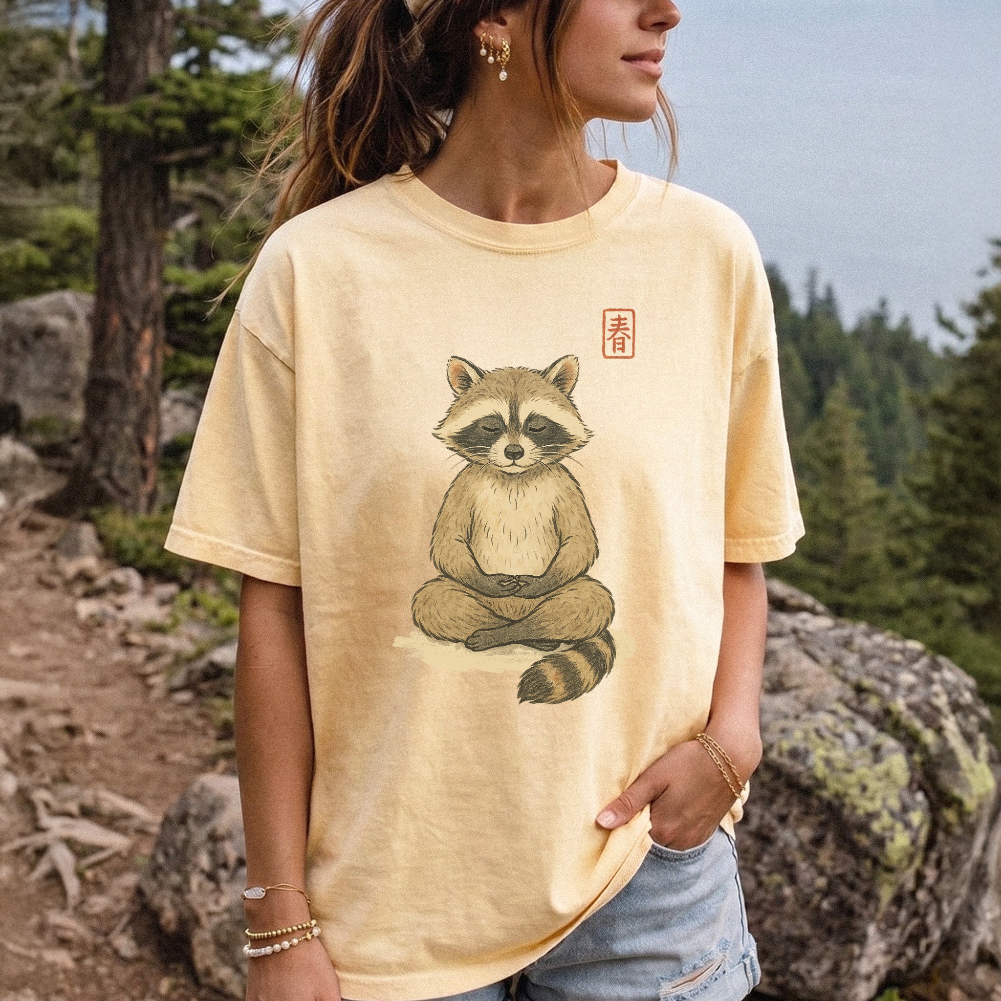 Meditating Raccoon Watercolor Comfort Colors Shirt