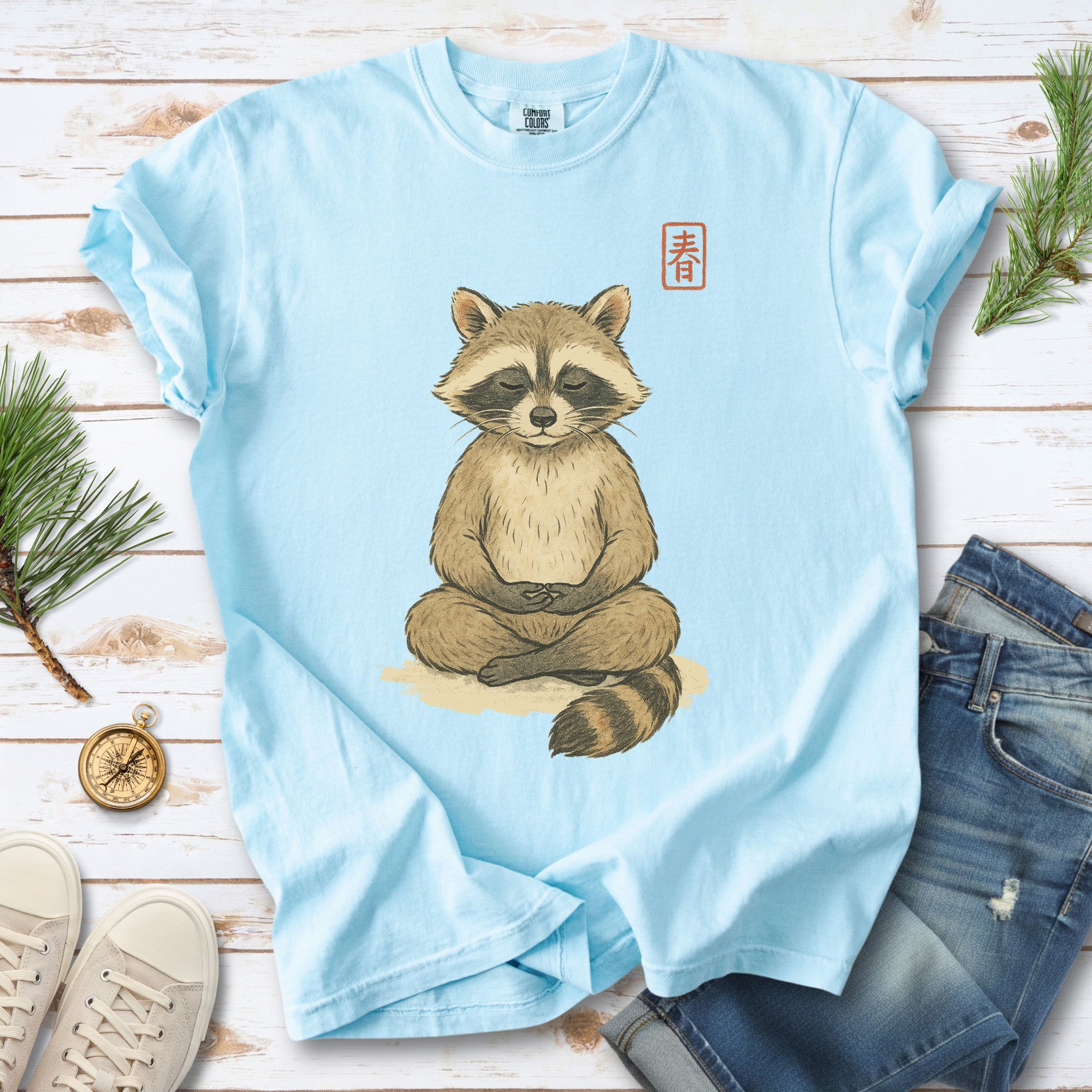 Meditating Raccoon Watercolor Comfort Colors Shirt