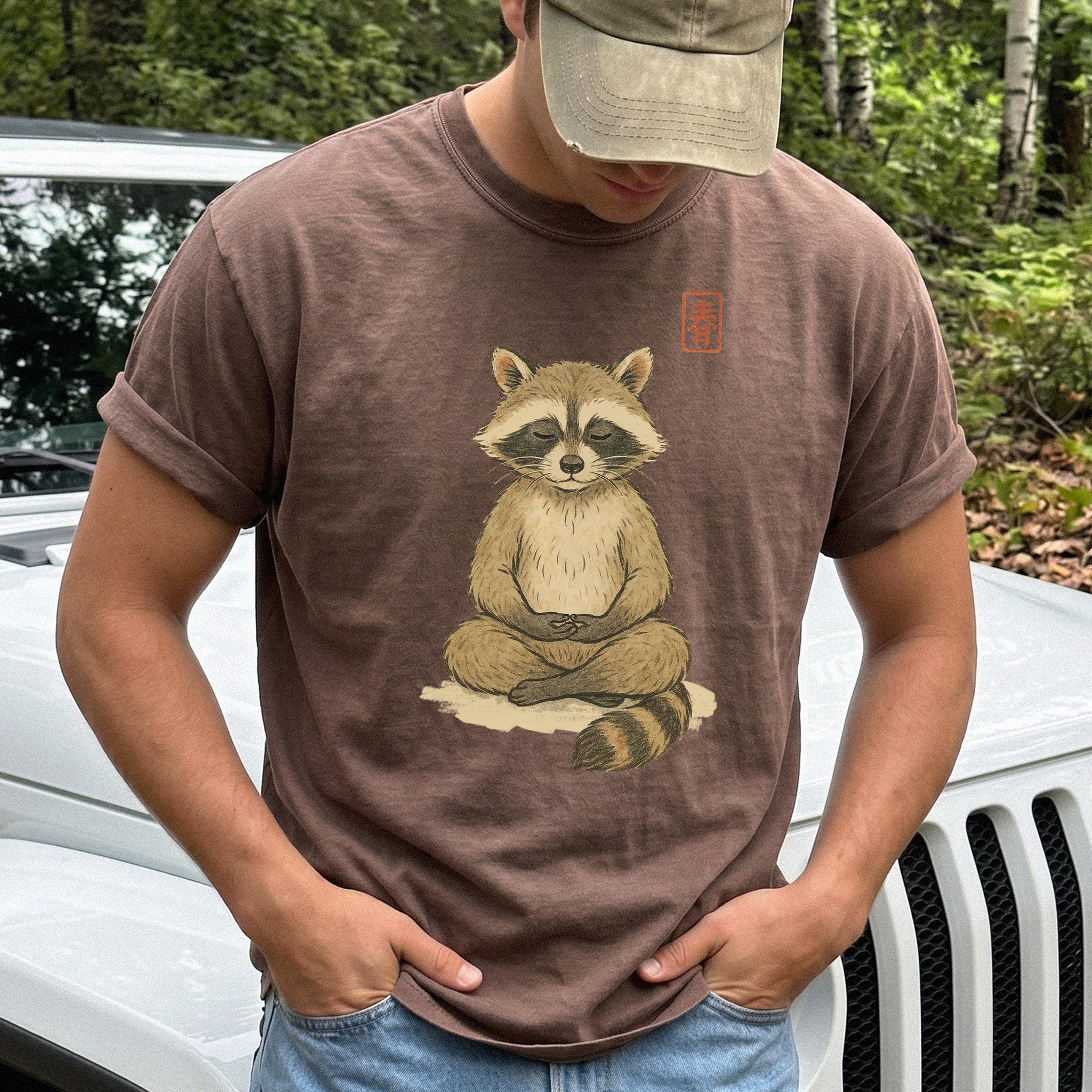 Meditating Raccoon Watercolor Comfort Colors Shirt