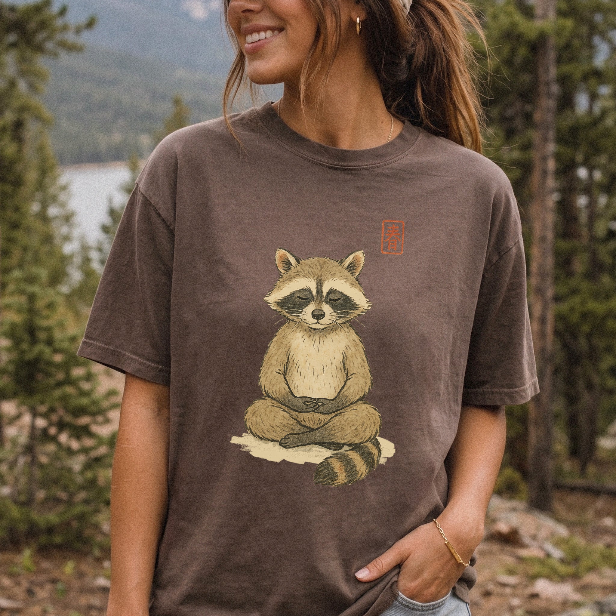 Meditating Raccoon Watercolor Comfort Colors Shirt