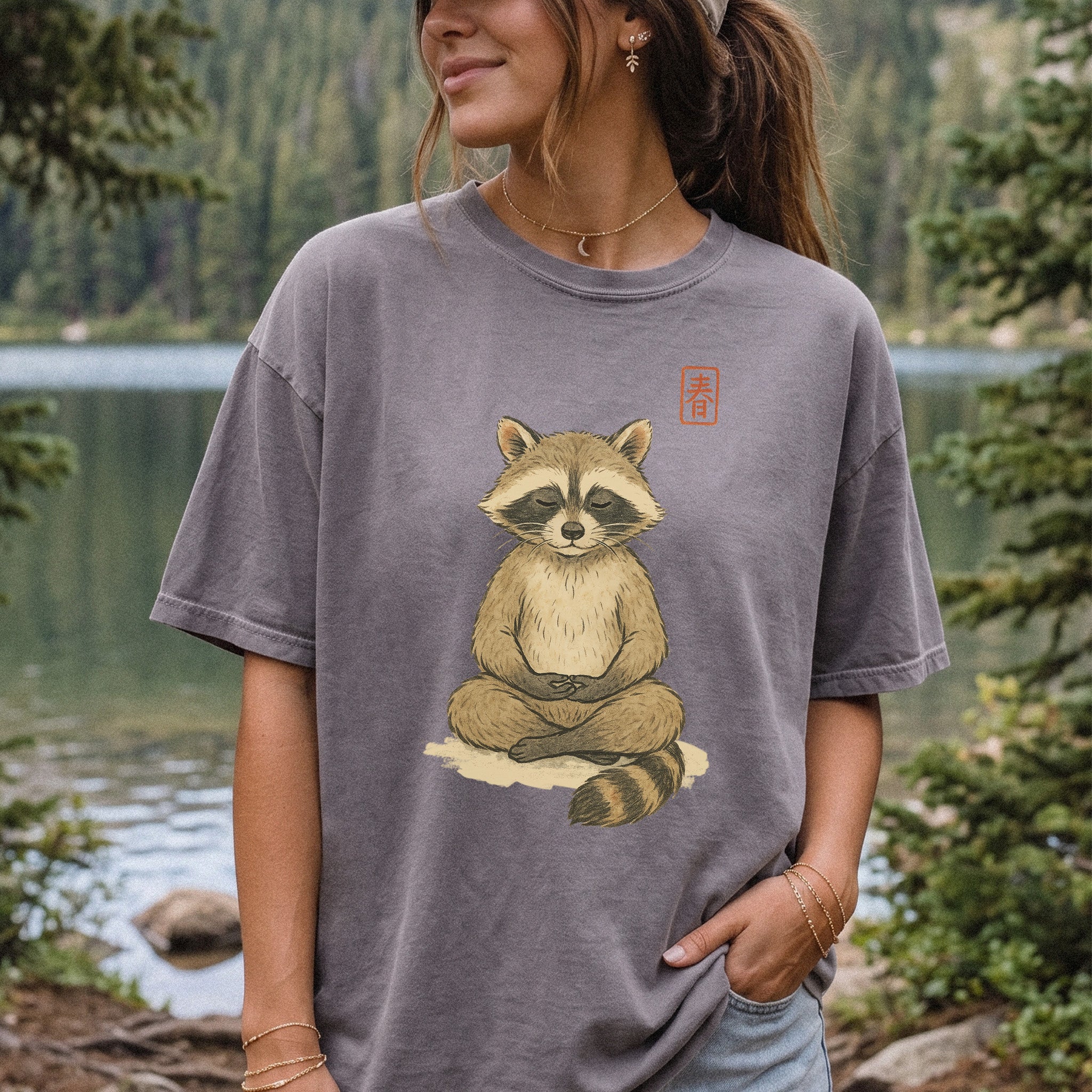 Meditating Raccoon Watercolor Comfort Colors Shirt