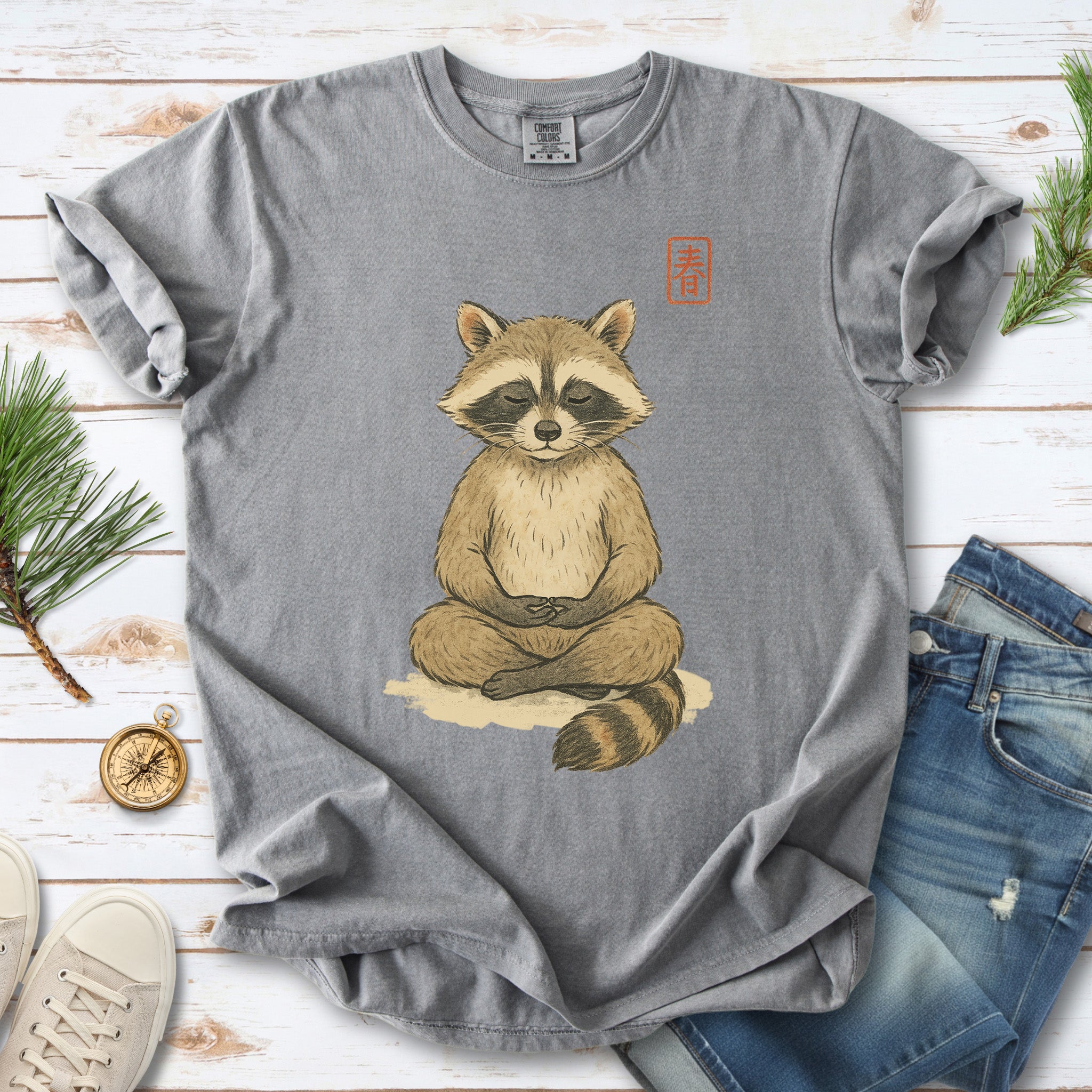 Meditating Raccoon Watercolor Comfort Colors Shirt