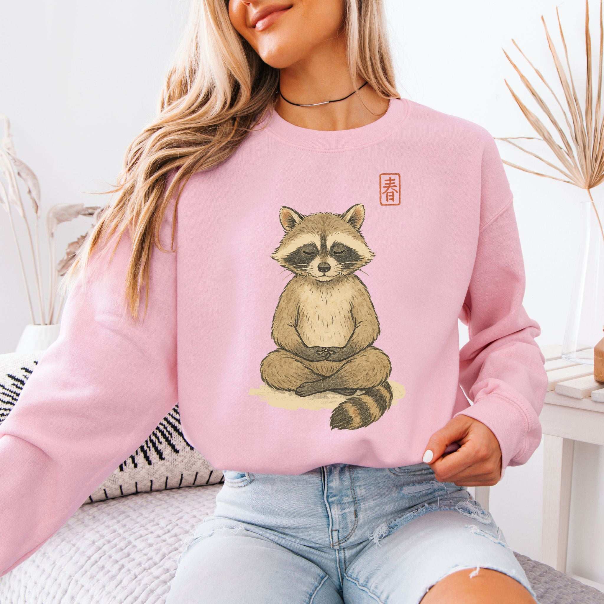 Meditating Raccoon Sweatshirt – Watercolor Zen Animal for Mindful Souls