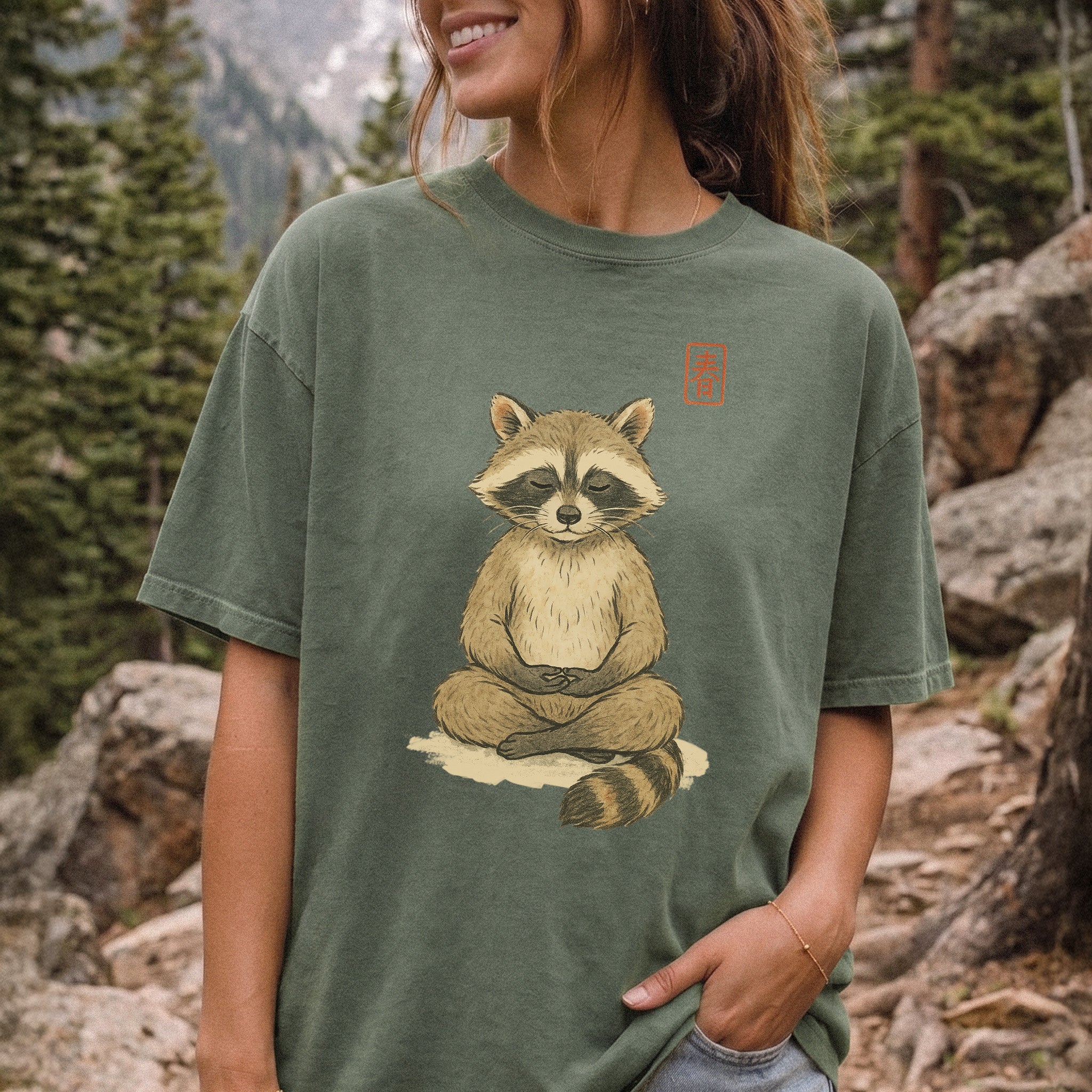 Meditating Raccoon Watercolor Comfort Colors Shirt