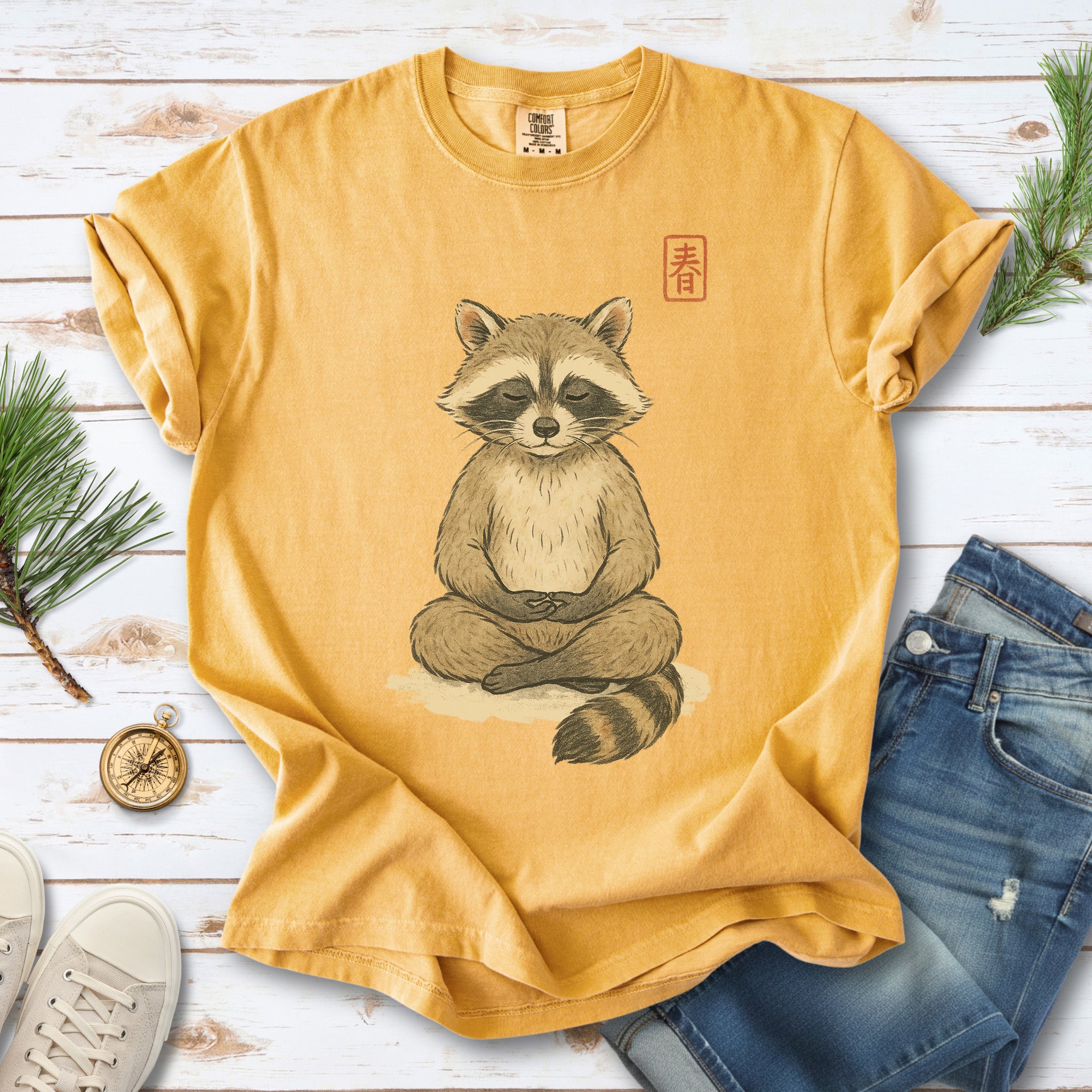 Meditating Raccoon Watercolor Comfort Colors Shirt