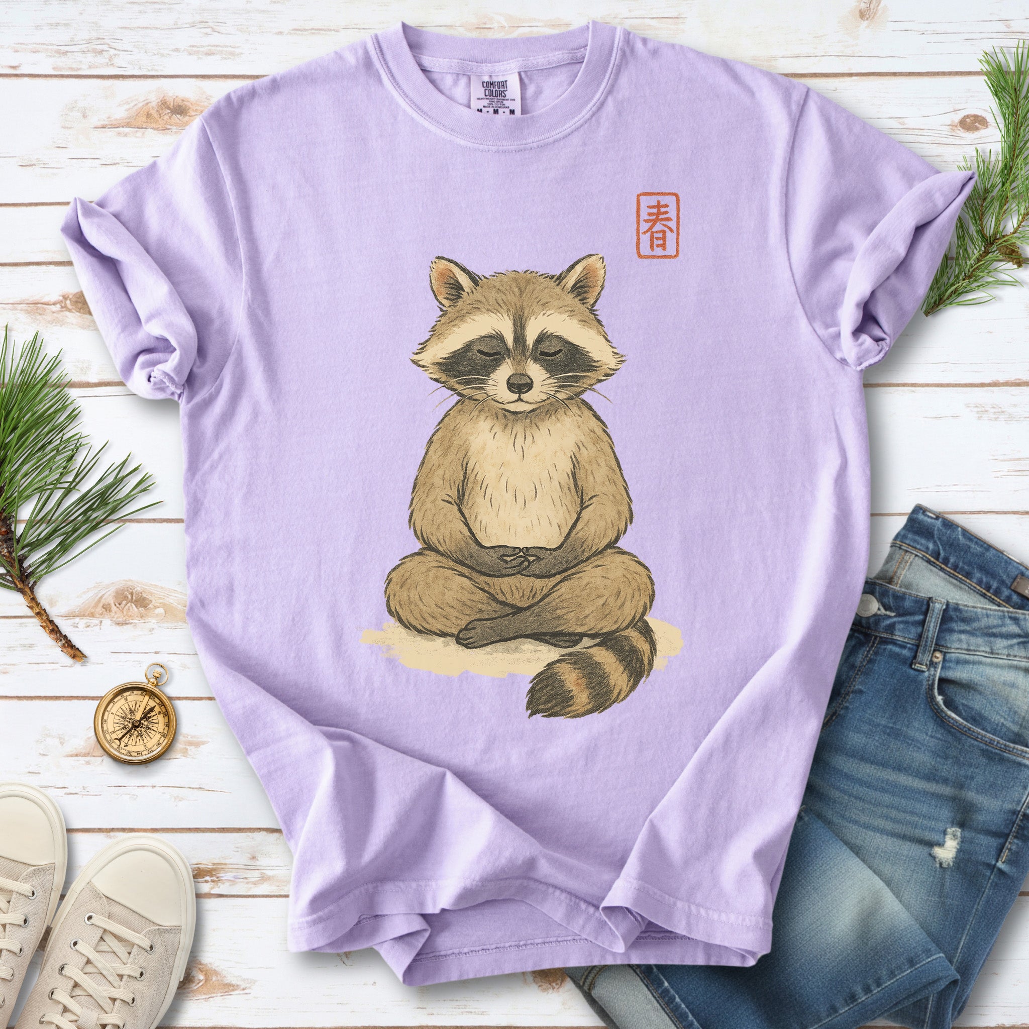 Meditating Raccoon Watercolor Comfort Colors Shirt