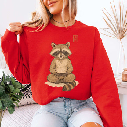 Meditating Raccoon Sweatshirt – Watercolor Zen Animal for Mindful Souls