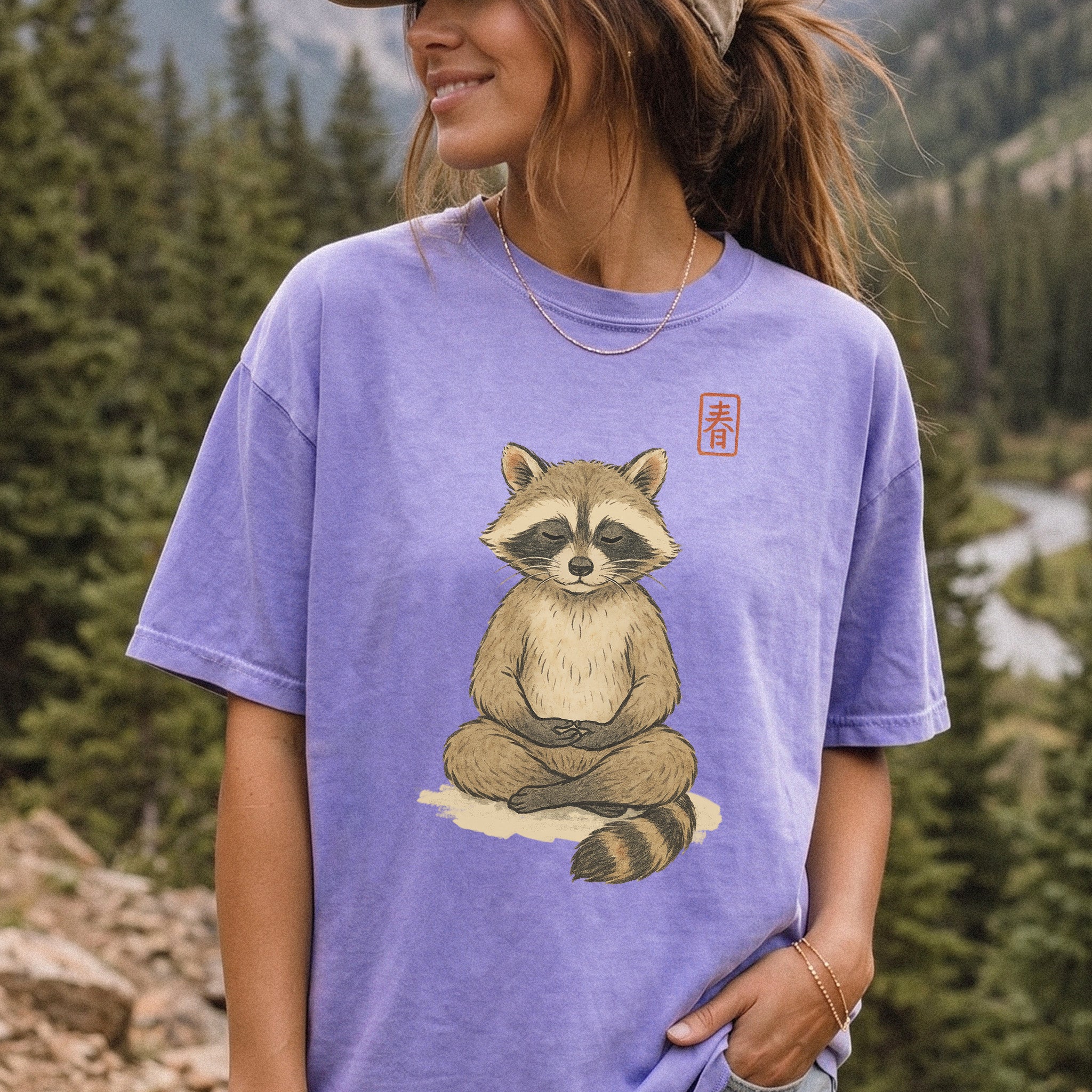 Meditating Raccoon Watercolor Comfort Colors Shirt