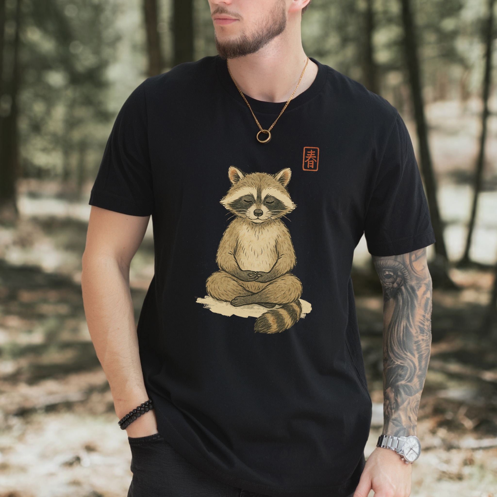 Meditating Raccoon Watercolor T-Shirt
