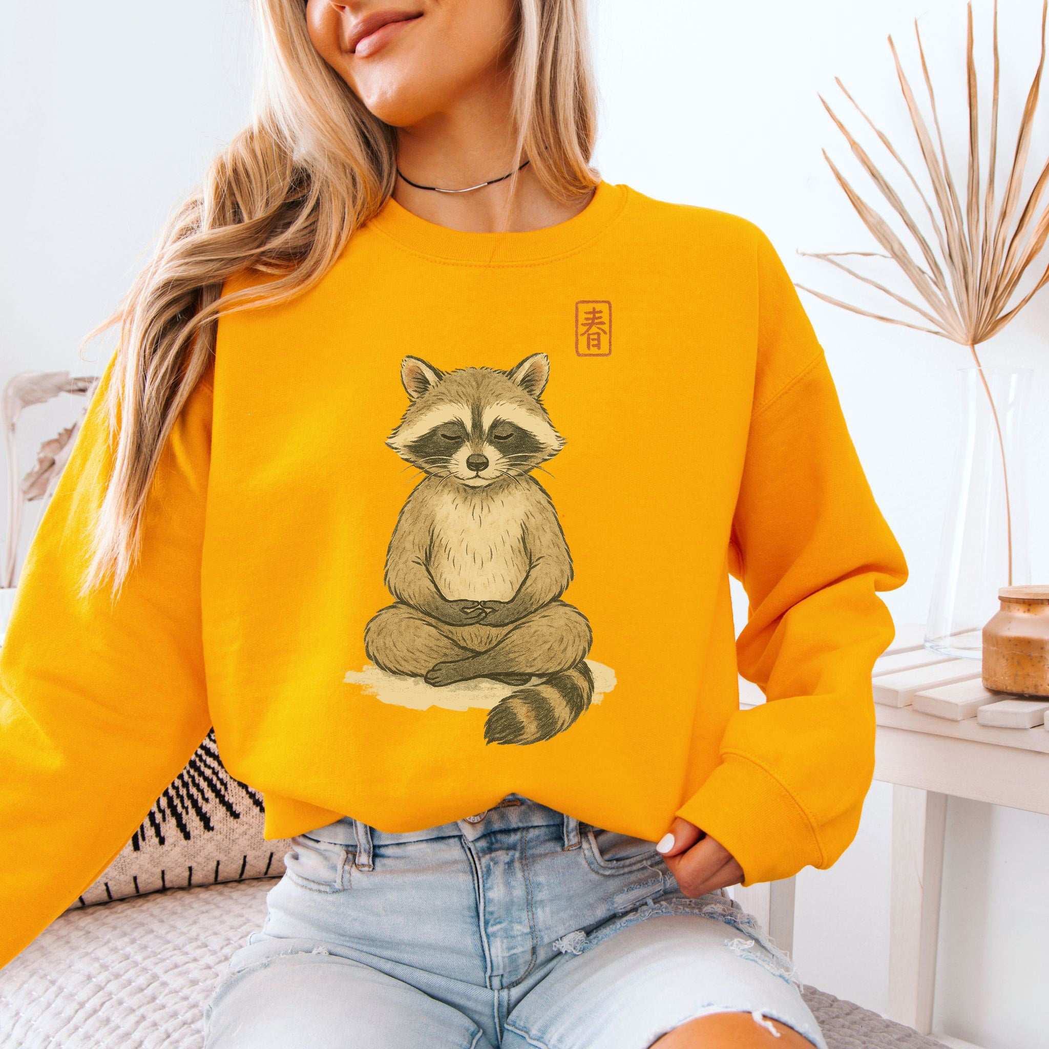 Meditating Raccoon Sweatshirt – Watercolor Zen Animal for Mindful Souls