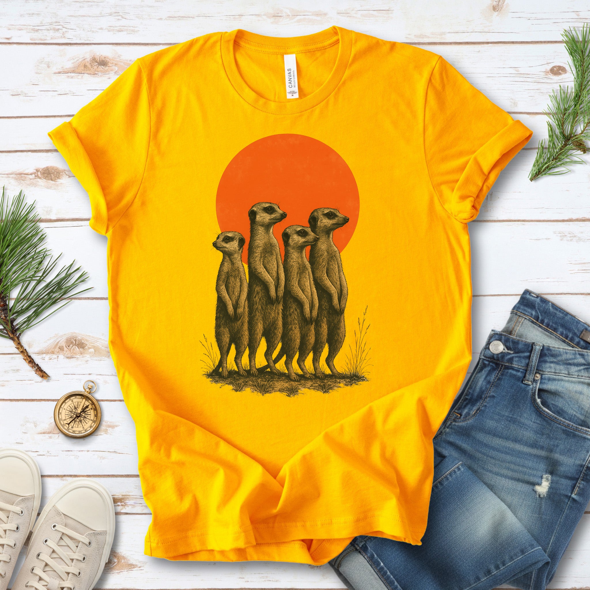 Vintage Meerkat Sunset T-Shirt – Japanese Safari Nature Tee