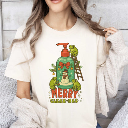 Merry Clean-mas T-Shirt – Funny Frog & Hand Soap Christmas Tee