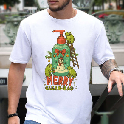 Merry Clean-mas T-Shirt – Funny Frog & Hand Soap Christmas Tee