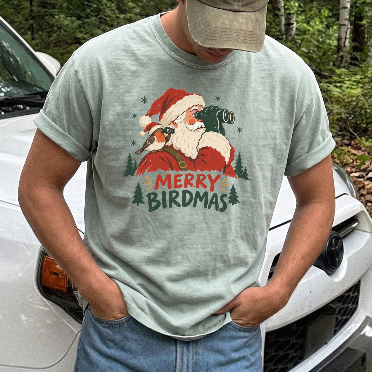 Merry Birdmas Comfort Colors Shirt – Santa Birdwatching Tee