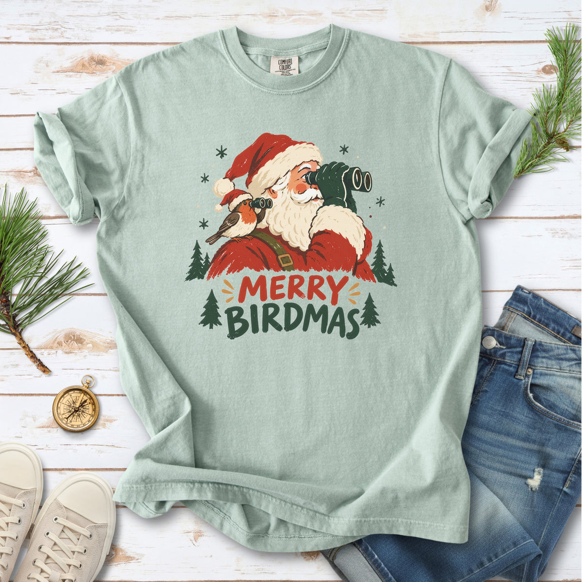 Merry Birdmas Comfort Colors Shirt – Santa Birdwatching Tee