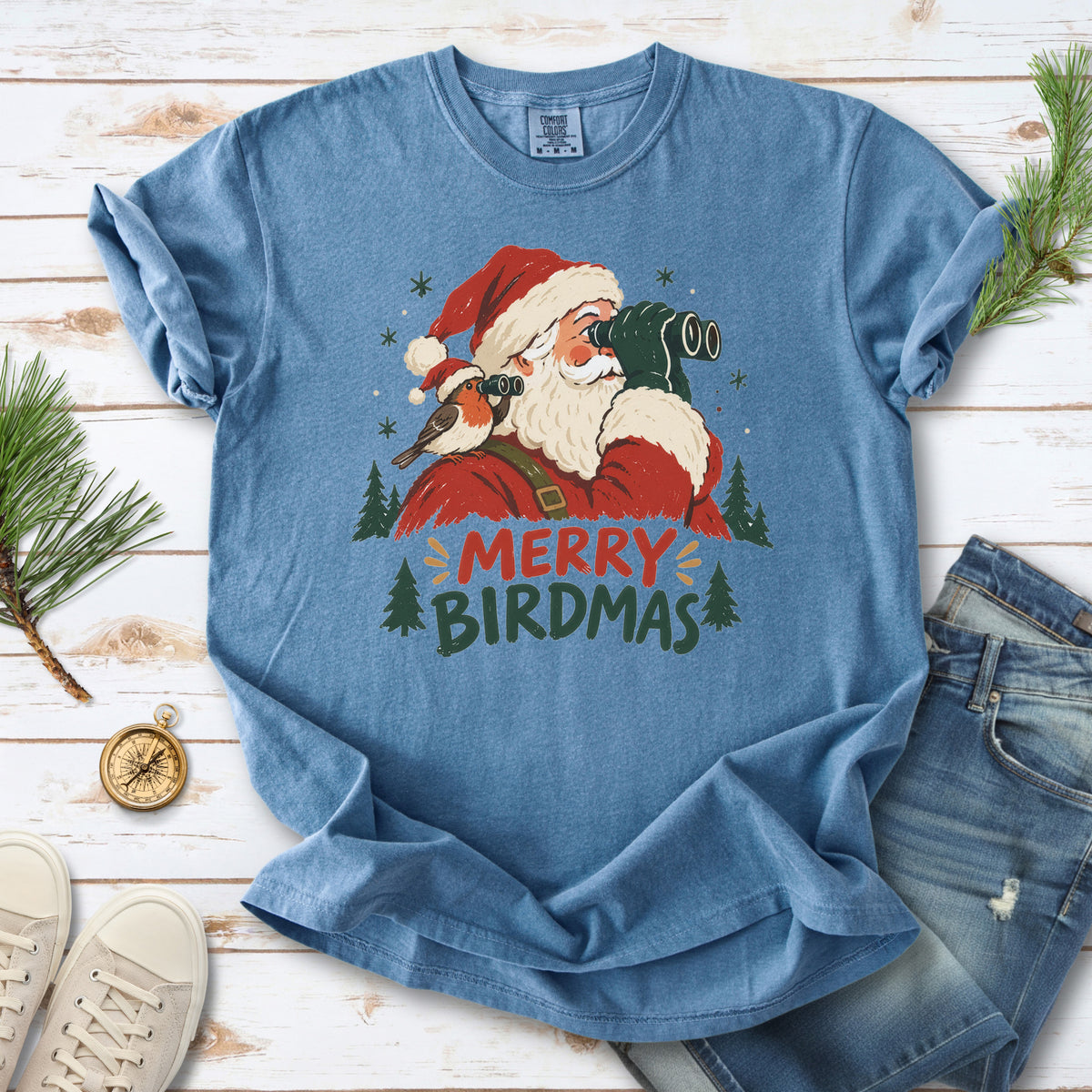 Merry Birdmas Comfort Colors Shirt – Santa Birdwatching Tee