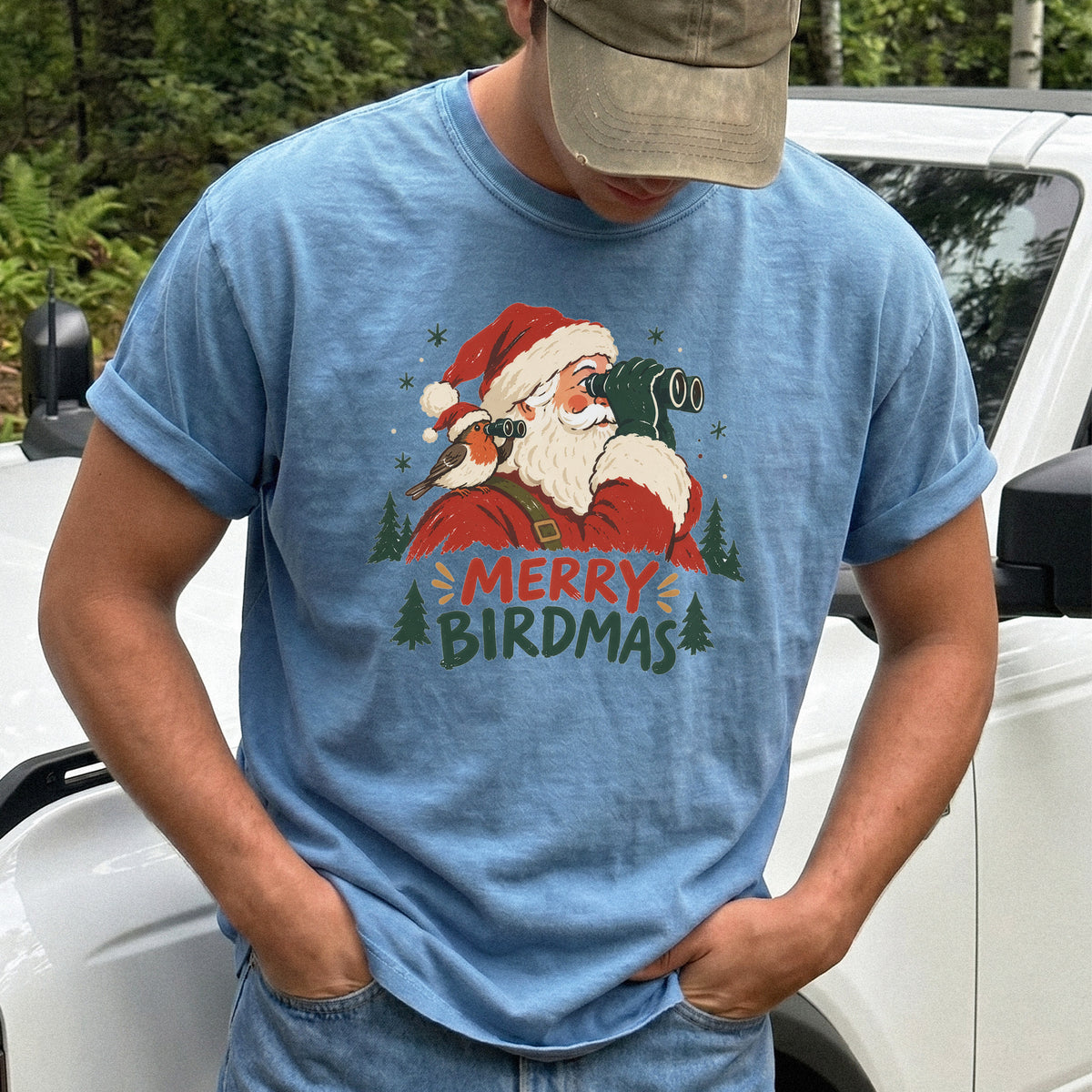 Merry Birdmas Comfort Colors Shirt – Santa Birdwatching Tee