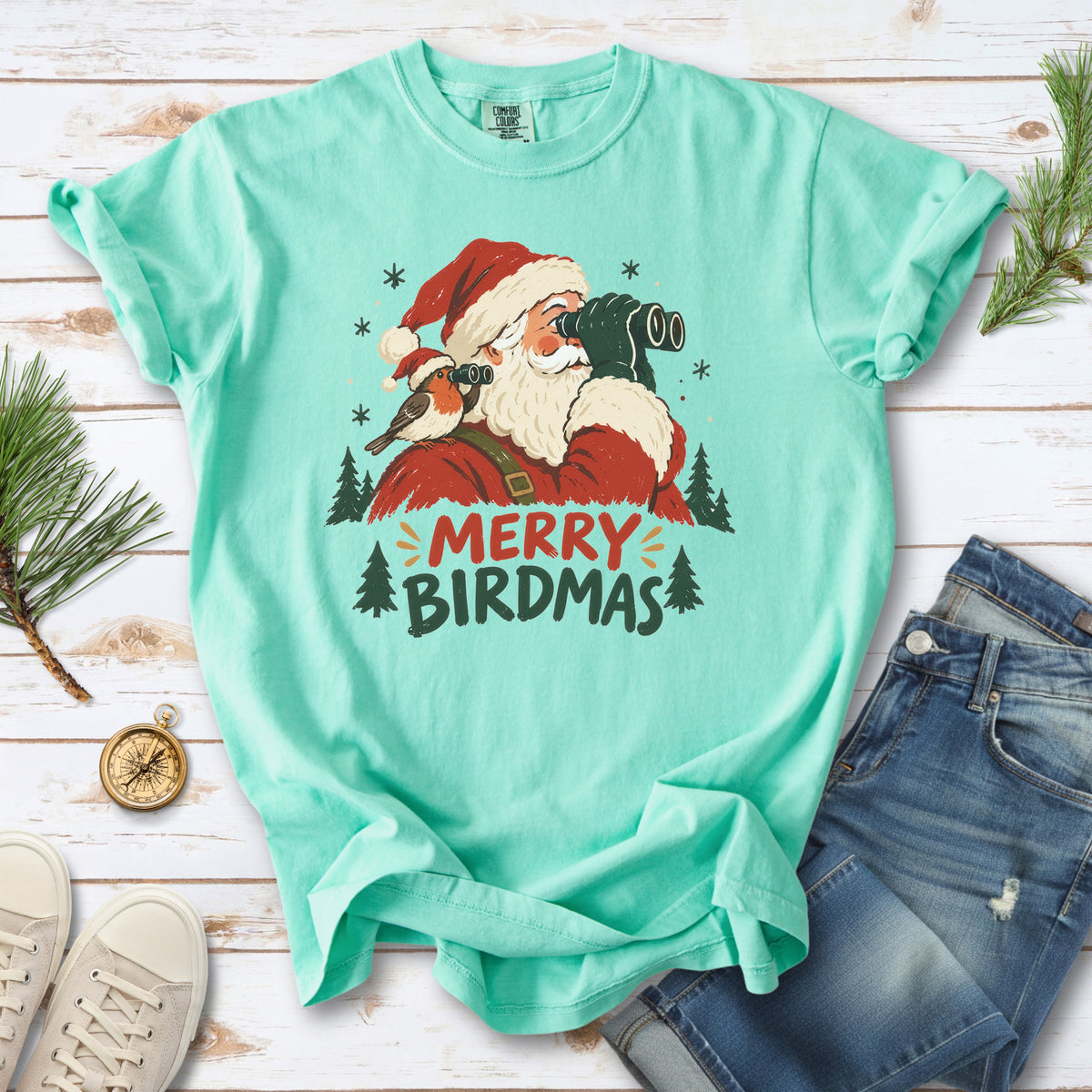 Merry Birdmas Comfort Colors Shirt – Santa Birdwatching Tee
