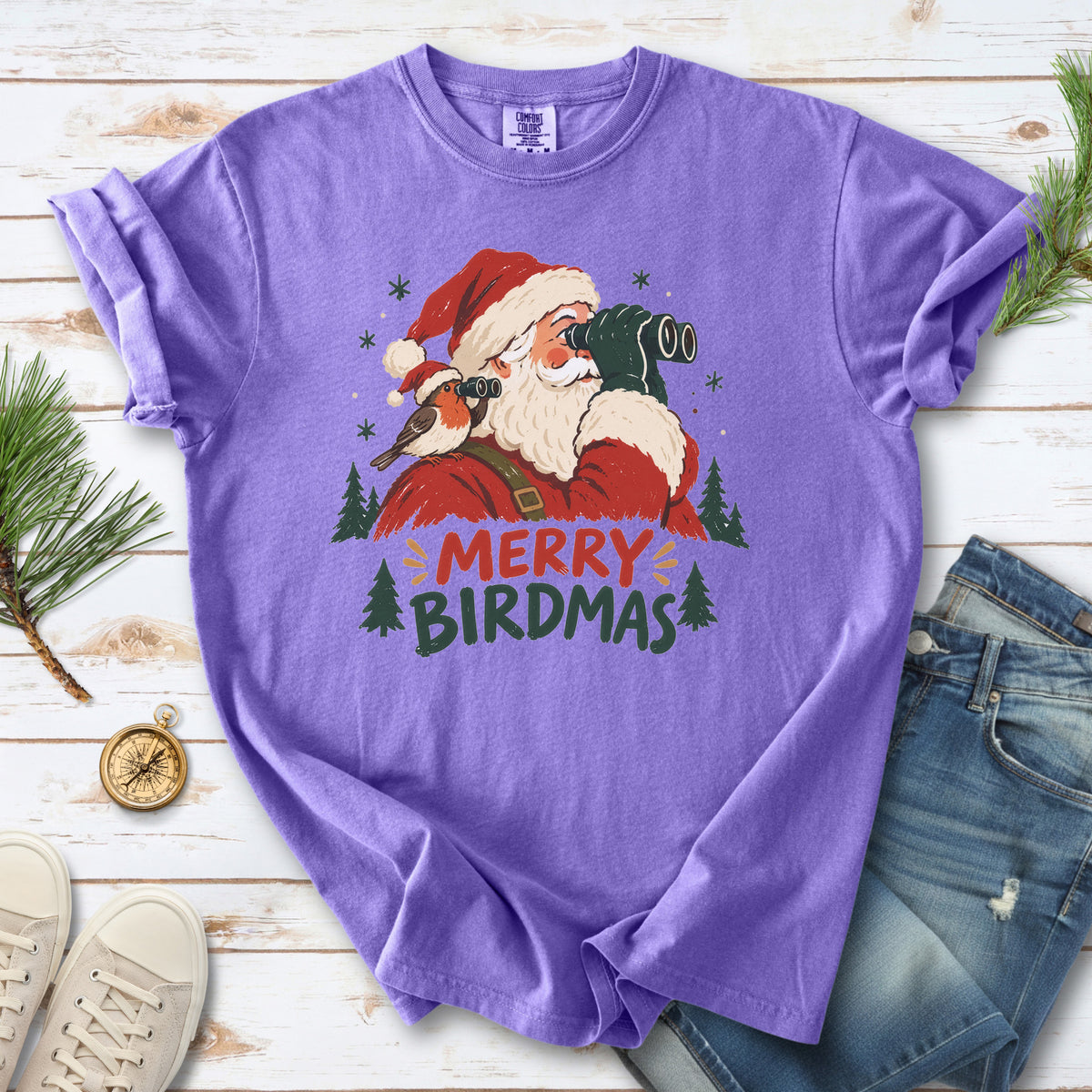 Merry Birdmas Comfort Colors Shirt – Santa Birdwatching Tee
