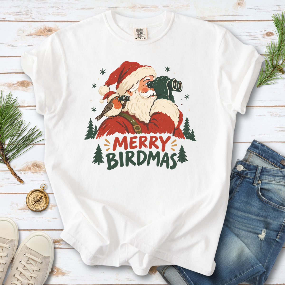 Merry Birdmas Comfort Colors Shirt – Santa Birdwatching Tee