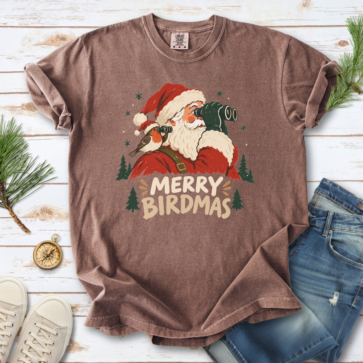 Merry Birdmas Comfort Colors Shirt – Santa Birdwatching Tee