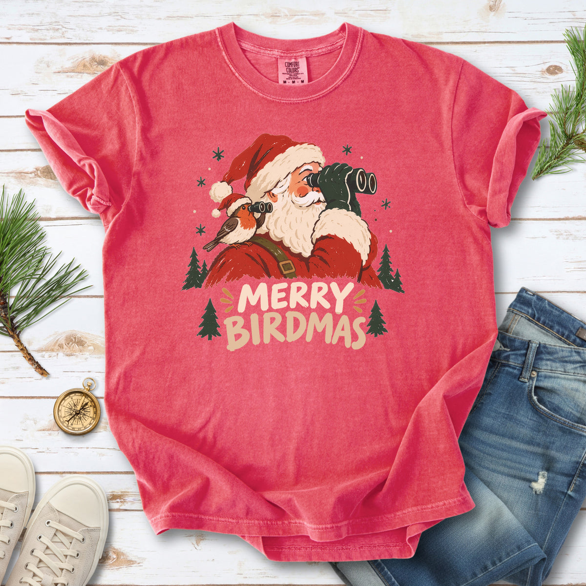 Merry Birdmas Comfort Colors Shirt – Santa Birdwatching Tee