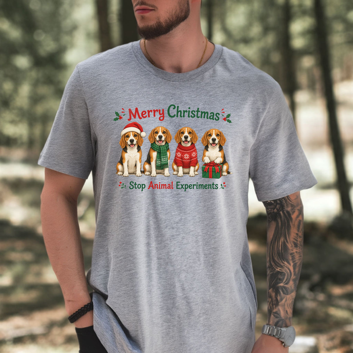 Merry Christmas Beagle Dog Stop Animal Experiments Rescue Gift T-Shirt