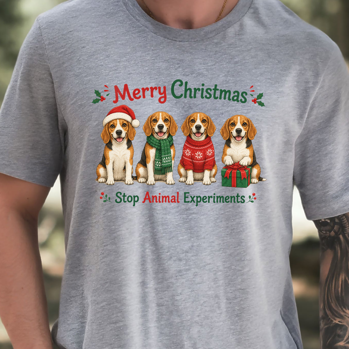 Merry Christmas Beagle Dog Stop Animal Experiments Rescue Gift T-Shirt
