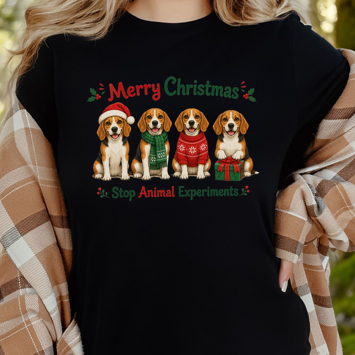 Merry Christmas Beagle Dog Stop Animal Experiments Rescue Gift T-Shirt