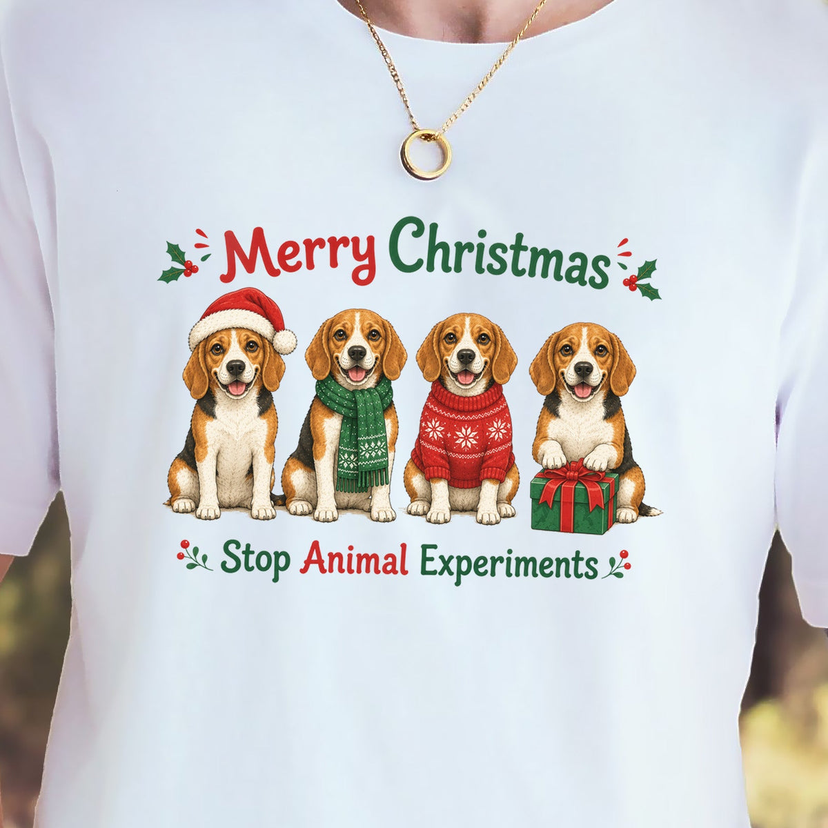 Merry Christmas Beagle Dog Stop Animal Experiments Rescue Gift T-Shirt