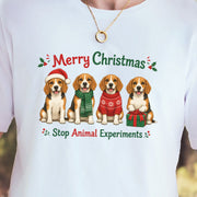 Merry Christmas Beagle Dog Stop Animal Experiments Rescue Gift T-Shirt