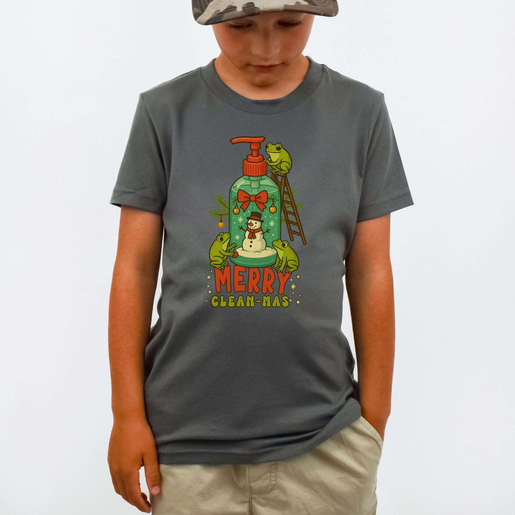 Merry Clean-mas Youth T-Shirt – Funny Frog & Holiday Soap Squad
