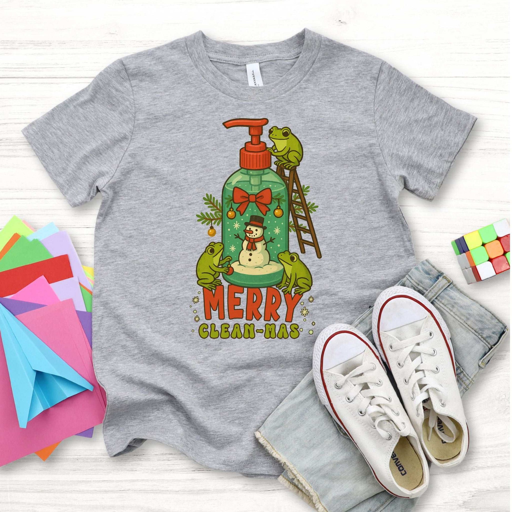 Merry Clean-mas Youth T-Shirt – Funny Frog & Holiday Soap Squad