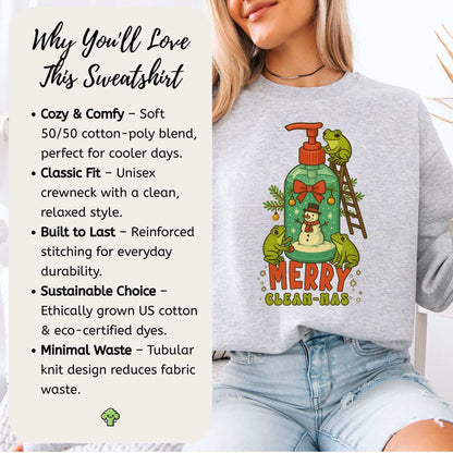 Merry Clean-mas Sweatshirt – Funny Frog & Hand Soap Holiday Gift