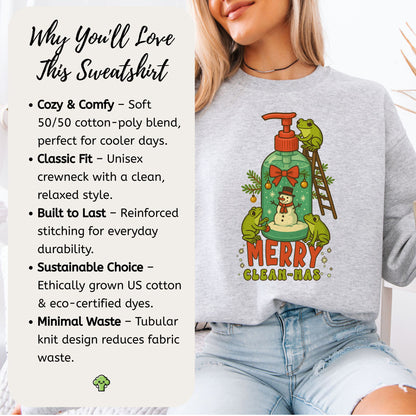 Merry Clean-mas Sweatshirt – Funny Frog & Hand Soap Holiday Gift