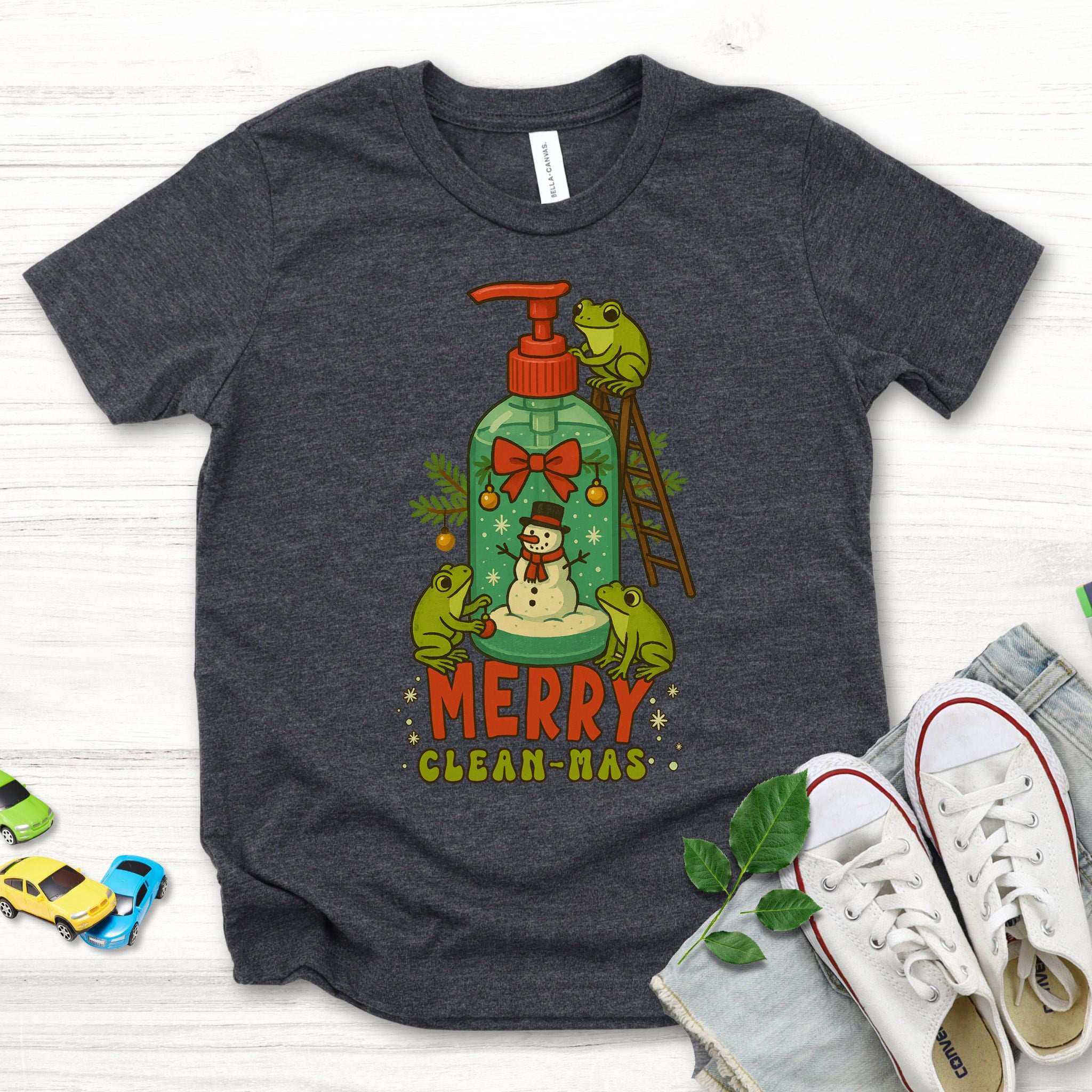 Merry Clean-mas Youth T-Shirt – Funny Frog & Holiday Soap Squad