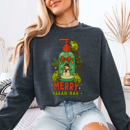 Merry Clean-mas Sweatshirt – Funny Frog & Hand Soap Holiday Gift