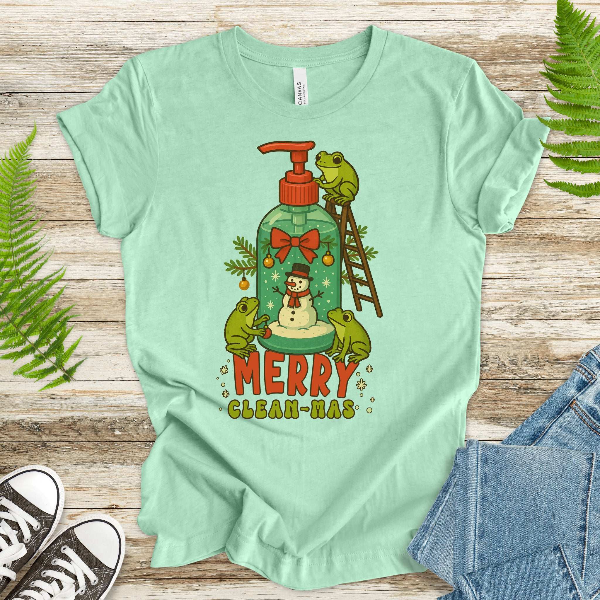 Merry Clean-mas T-Shirt – Funny Frog & Hand Soap Christmas Tee