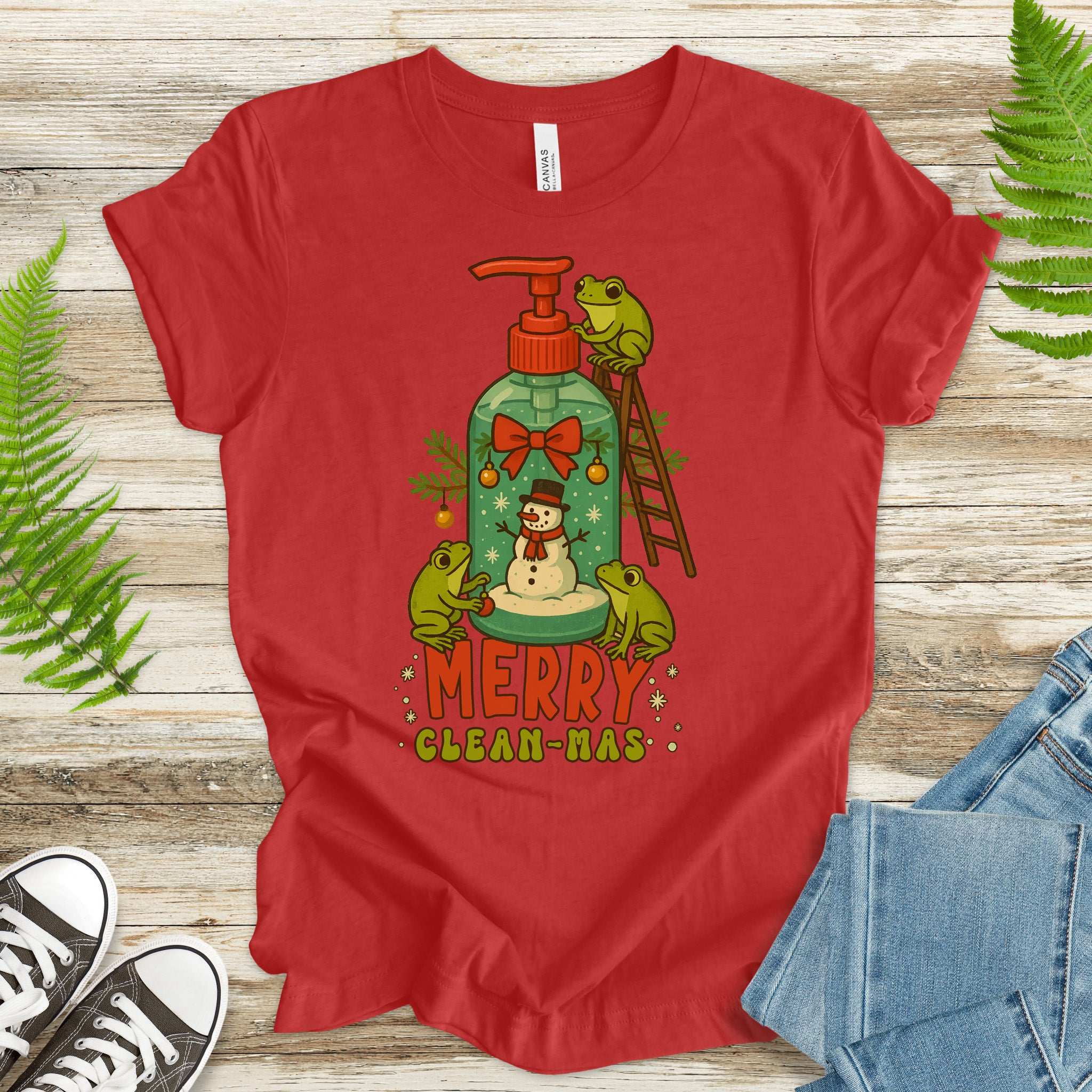Merry Clean-mas T-Shirt – Funny Frog & Hand Soap Christmas Tee