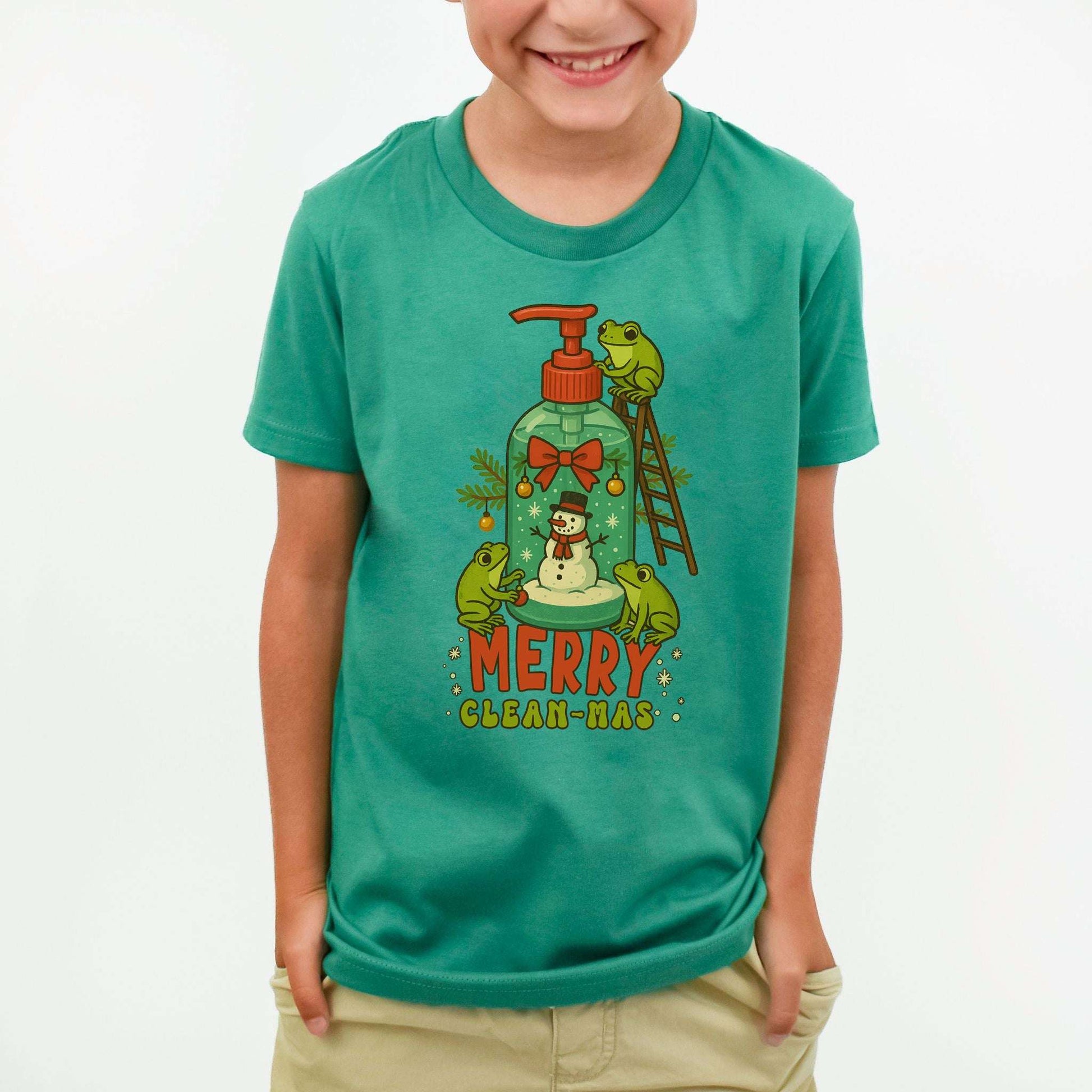 Merry Clean-mas Youth T-Shirt – Funny Frog & Holiday Soap Squad
