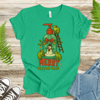 Merry Clean-mas T-Shirt – Funny Frog & Hand Soap Christmas Tee